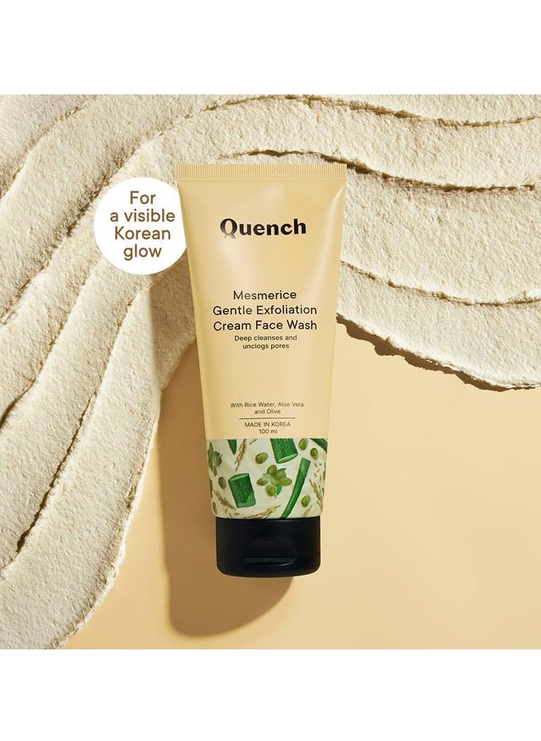 Quench Rice Water Gentle Exfoliation Cream Face Wash | Korean Face Wash for Glowing Skin | Brightens & Hydrates Skin with Aloe Vera & Vitamin E | Made in Korea (100ml)