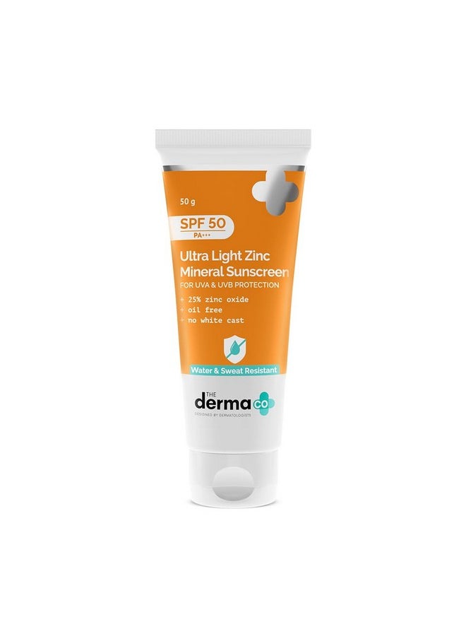 Ultra Light Zinc Mineral Sunscreen I With Spf 50 Pa+++ I Water & Sweat Resistant | Uva, Uvb & Blue Light Protection I Lightweight & Non- Greasy I No White Cast I For All Skin Type - 50G