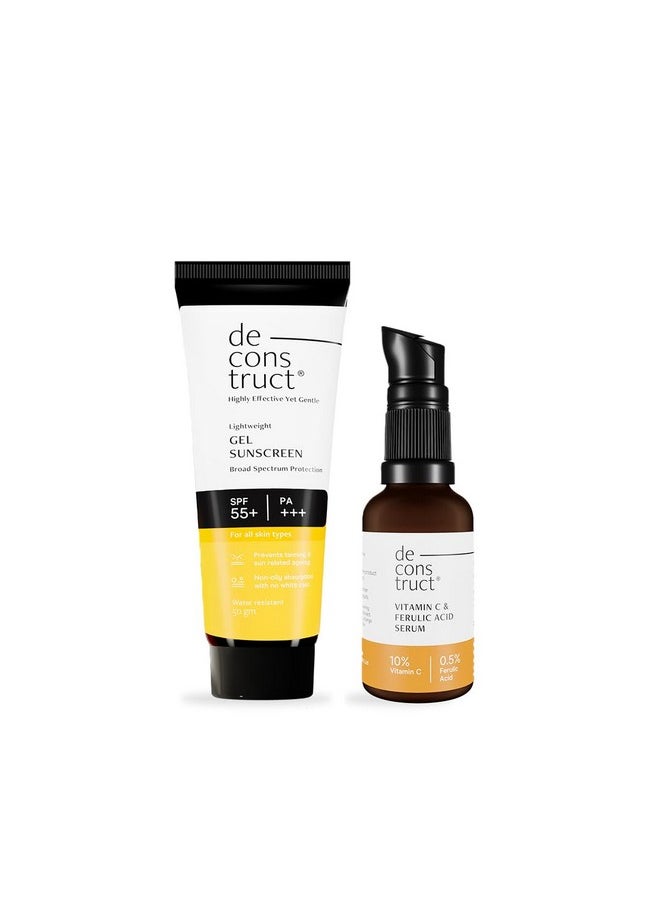 Sun Protect Duo | 10% Vitamin C Face Serum (30 Ml) + Gel Sunscreen (50 G) | Get Glowing Skin With Sun Protection | Spf 50+ | No White Cast, Non Irritating & Lightweight | Pack Of 2