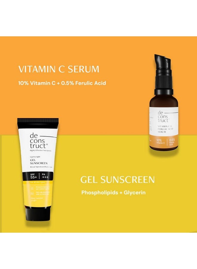 Sun Protect Duo | 10% Vitamin C Face Serum (30 Ml) + Gel Sunscreen (50 G) | Get Glowing Skin With Sun Protection | Spf 50+ | No White Cast, Non Irritating & Lightweight | Pack Of 2