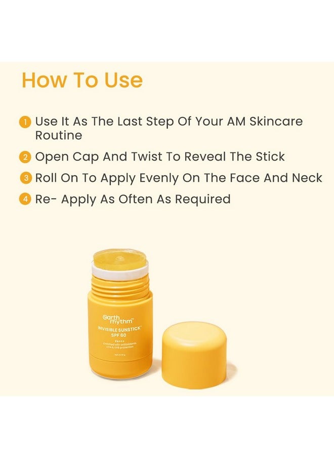 Sunstick Spf 60 Pa+++ Invisible Sunscreen | Water Resistant, No White Cast, Lightweight I Almond Oil, Jojoba Oil & Vitamin E | Suits All Skin Types | Women & Men - 40 Gm