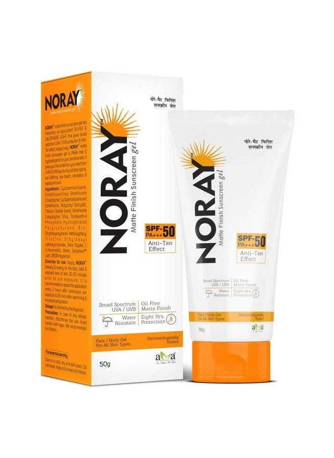 Noray Matte Finish Broad Spectrum Sunscreen Gel, Spf-50, Pa+++ With Anti Tan Effect, 50 G