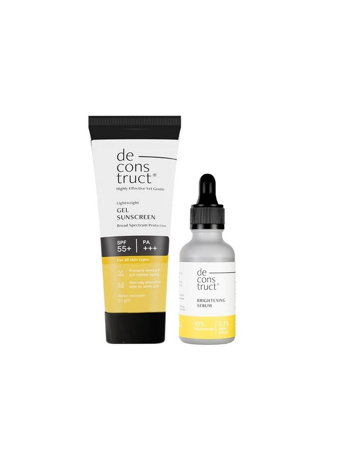 Bright & Protect Duo | 10% Niacinamide Face Serum (30 Ml) + Gel Sunscreen (50 G) | Get Glowing Skin With Sun Protection | No White Cast, Non Irritating & Lightweight- Spf 50+ | Pack Of 2
