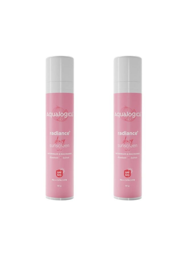 Radiance+ Dewy Sunscreen For All Skin Types | With Watermelon And Niacinamide | Uva/B & Blue Light Protection | Makes Skin Radiant & Bright | Spf 50+ Pa+++ (50G) (Pack Of 2)