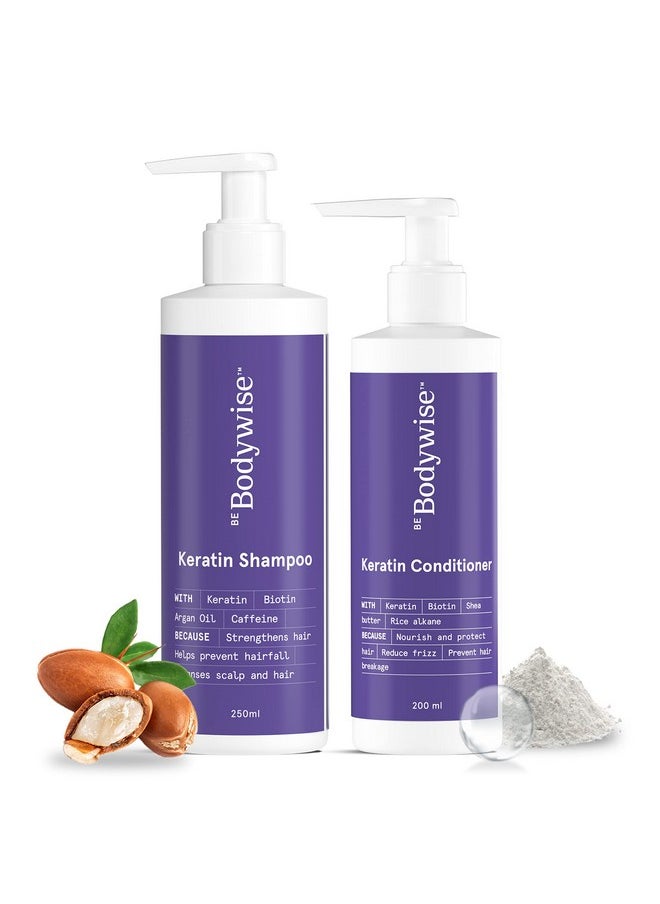 Keratin Hair Fall Control Shampoo & Conditioner | Ultra Smoothing Shampoo + Conditioner With Niacinamide, Biotin, Argon Oil, Shea Butter & Caffeine | Paraben & Sls Free, 450Ml.