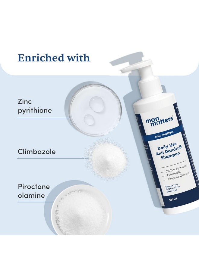 Daily Use Anti Dandruff Shampoo | Reduces Dandruff, Flaking & Soothes Scalp Irritation | Zinc Pyrithione, Climbazole & Piroctone Olamine | Ph 5.5 | 200Ml