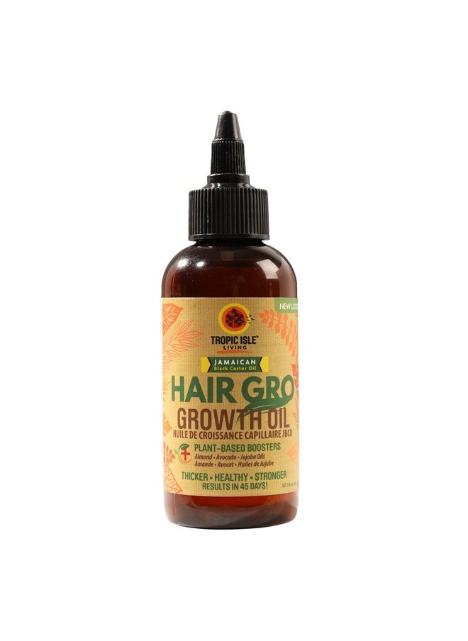 Hair Gro Growth Oil 4Oz | Organic Jamaican Black Castor Oil With Almond, Avocado & Jojoba Oils | Promotes Hair Growth | Prevents Breakage, Hair Loss, Shedding