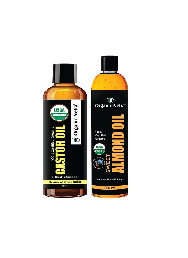 Sweet Almond Oil For Hair And Skin (200Ml) & Castor Oil For Skin And Hair (250Ml) Combo Set, Nourishing Essentials For Radiant Beauty (Set Of 2)