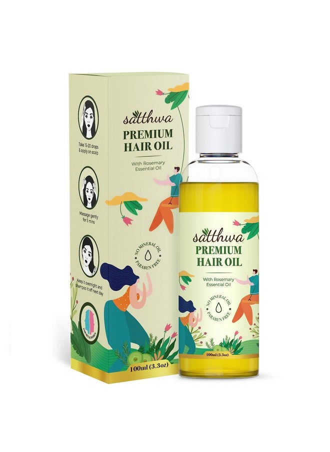 Premium Hair Oil For Strong, Long & Thick Hair | Controls Hair Fall | Infused With Jojoba Oil, Rosemary Oil, Vitamin E & 6 Other Oils | Women & Men - 100Ml