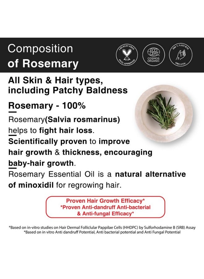 Rosemary Essential Oil For Hair Growth, Hairfall Control, Scalp Nourishment, Suitable For All Hair Types - 100% Pure, Natural, Vegan And Organic - 1 Fl Oz