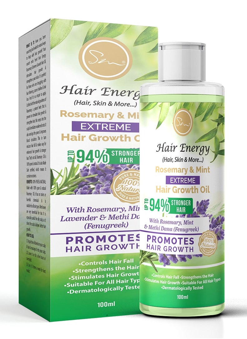 Hair Energy Rosemary & Mint Hair Growth Oil | Hair Care | Rosemary, Mint and Fenugreek (Methi) | Stronger Hair | Helps Reduce Hairfall | Paraben-free | Promotes Hair Growth | 100 ml