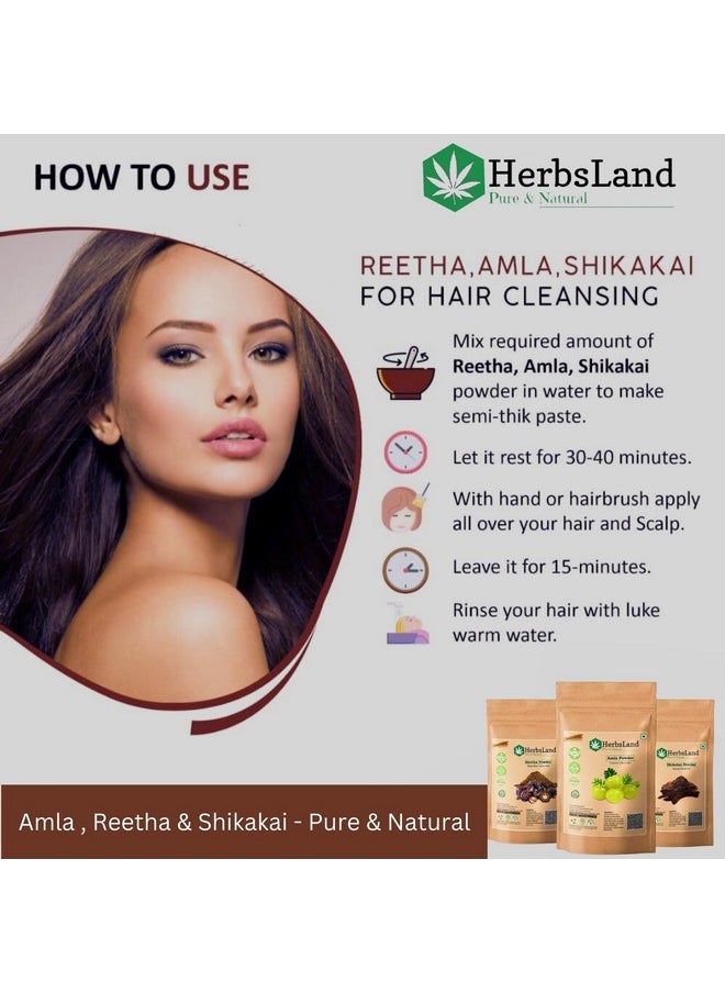 ® Pure Bio Organic Amla Reetha Shikakai Powder For Face | Skin Care | Scalp With Anti-Dandruff Treatment | Hair Growth Natural Shampoo | Double Filtered For Shiny Hair (150 Gm Each) (450 Gm)