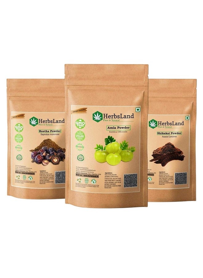 ® Pure Bio Organic Amla Reetha Shikakai Powder For Face | Skin Care | Scalp With Anti-Dandruff Treatment | Hair Growth Natural Shampoo | Double Filtered For Shiny Hair (150 Gm Each) (450 Gm)