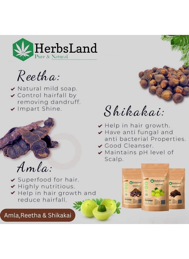 ® Pure Bio Organic Amla Reetha Shikakai Powder For Face | Skin Care | Scalp With Anti-Dandruff Treatment | Hair Growth Natural Shampoo | Double Filtered For Shiny Hair (150 Gm Each) (450 Gm)