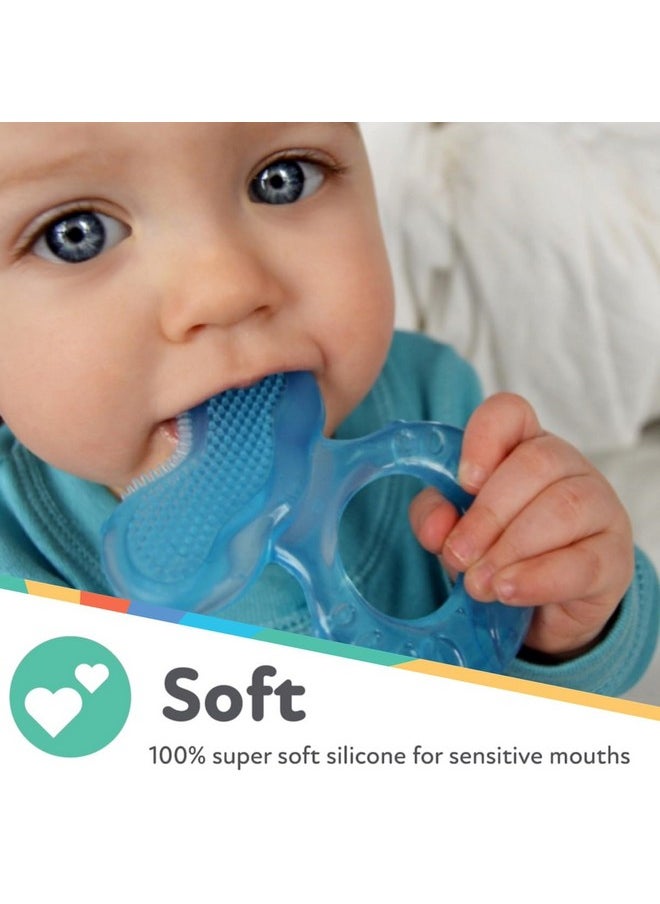 Soft Silicone Teether With Massaging Bristles | 2 Pack: Blue | 3M + | Travel Case Included