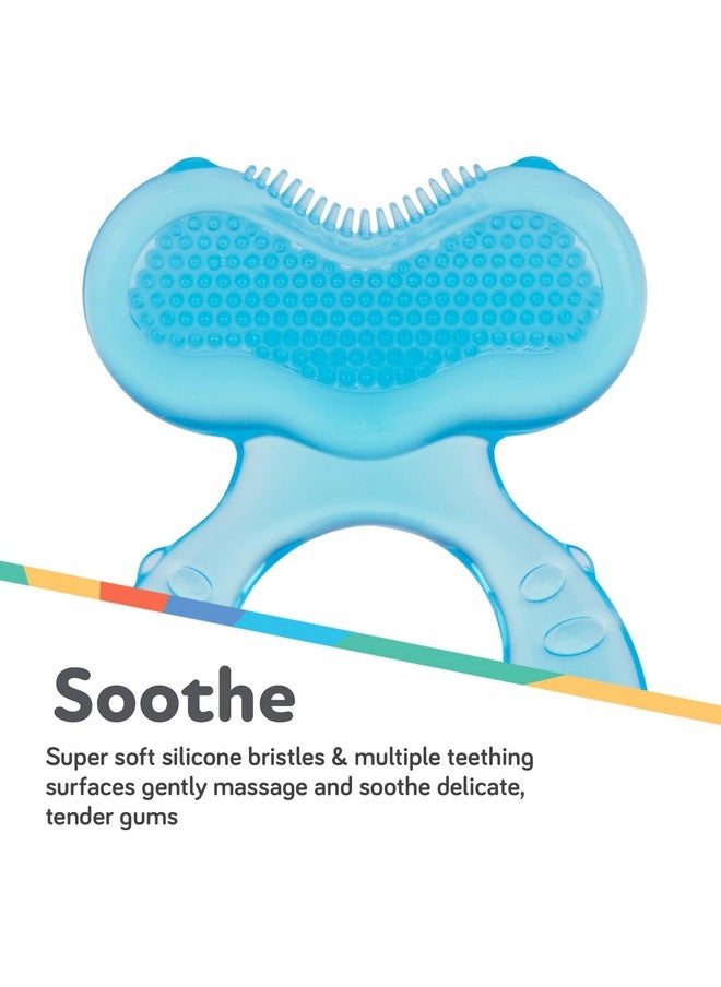 Soft Silicone Teether With Massaging Bristles | 2 Pack: Blue | 3M + | Travel Case Included