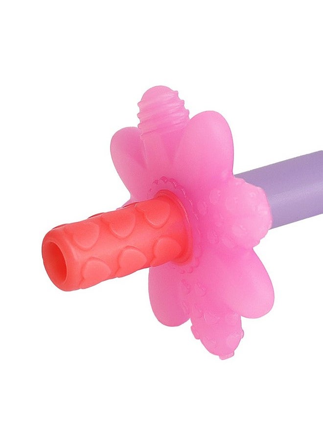 Teensy Tube Teether; Textured Hollow Baby Teething Tube That Reaches Front Teeth & Back Molars, Made Of Soft Silicone (Pink Rainbow)