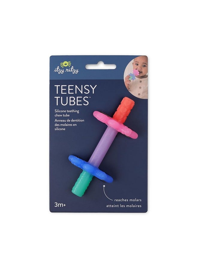 Teensy Tube Teether; Textured Hollow Baby Teething Tube That Reaches Front Teeth & Back Molars, Made Of Soft Silicone (Pink Rainbow)