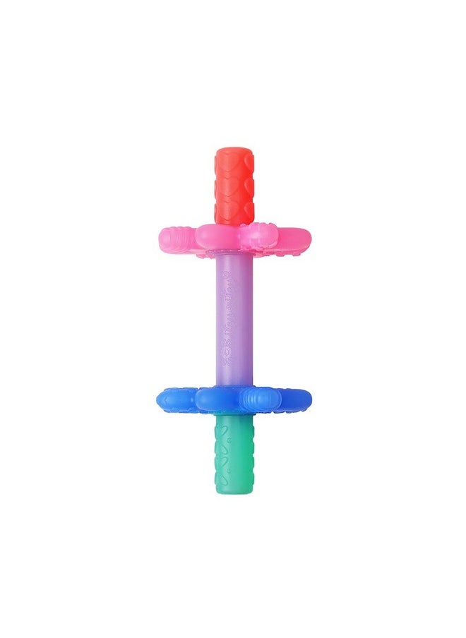 Teensy Tube Teether; Textured Hollow Baby Teething Tube That Reaches Front Teeth & Back Molars, Made Of Soft Silicone (Pink Rainbow)