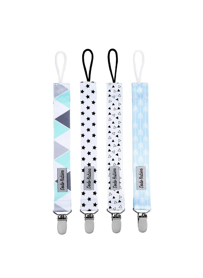 Pacifier Clip Set - Four Clips Plus Binky Case - Universal Holder Fits Most Paci Brands, Teether Toys And Car Seats - Blue And White Prints For Girls Or Boys