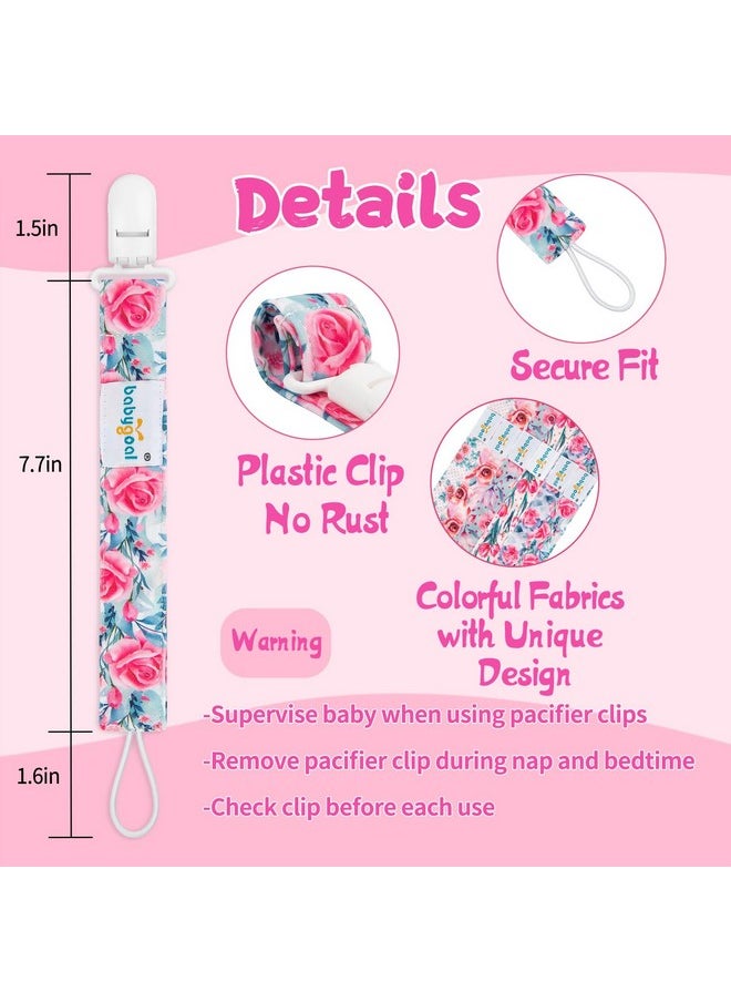 Floral Pacifier Clips, 6 Pack Binky Paci Holder Clips And Leash For Boys And Girls Fits For Most Pacifier, Binkie Styles & Baby Teethers & Toys And Gift 6Ps16