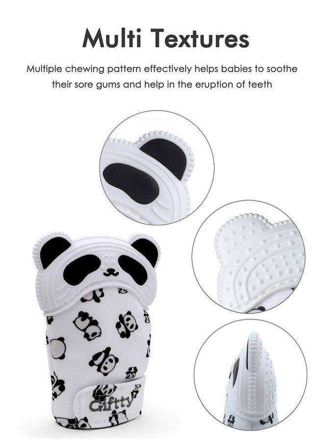 Baby Teething Mitten Panda Hand Teether Soothing Glove Wearable Teething Toy With Crinkle Sound, Multi Textured For Infants 3-12M (1 Pair)