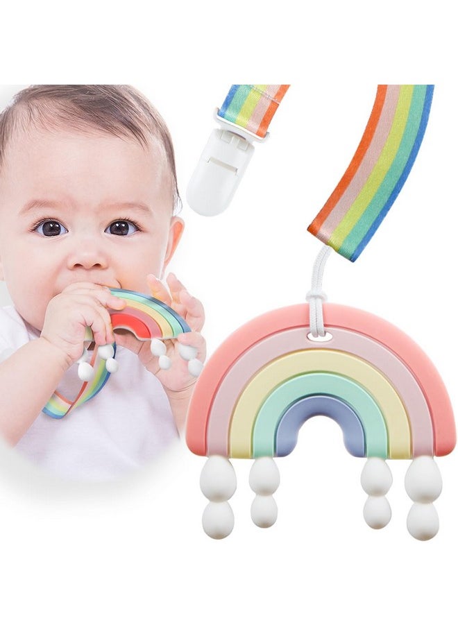 Rainbow Teether For Babies, Bpa-Free 100% Food-Grade Silicone Baby Teething Toy Soothing & Teething Relief For 3-24 Months Baby Boys And Girls (Pink)