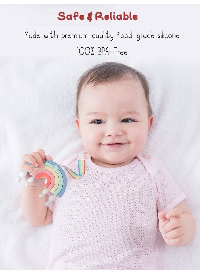 Rainbow Teether For Babies, Bpa-Free 100% Food-Grade Silicone Baby Teething Toy Soothing & Teething Relief For 3-24 Months Baby Boys And Girls (Pink)