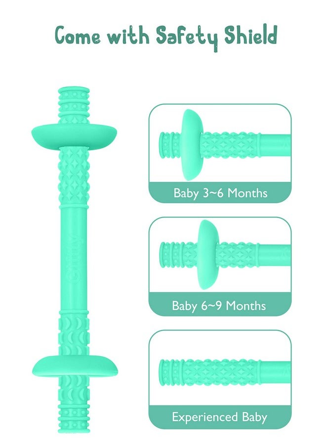 Teething Tube With Safety Shield Baby Hollow Teether Sensory Toys Gum Massager, Food-Grade Silicone For Infant 3-12 Months Boys Girls, 1 Pair With 4 Cleaning Brush Included (Rose Pink+Emerald)