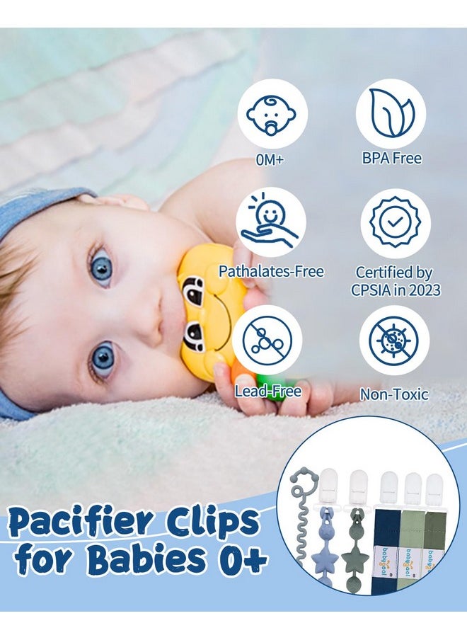 Pacifier Clip Set Of 6, Silicone Pacifier Clips And Toy Strap Fits All Pacifiers, Binkies And Toys- Ideal Baby Boy And Girl Gift-Neutral Color 6Psgj05