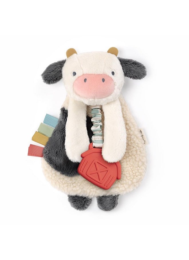 - Itzy Lovey Including Teether - Baby Lovey With Teether, Textured Ribbons & Dangle Arms - Features Crinkle Sound, Sherpa Fabric And Minky Plush (Cow)