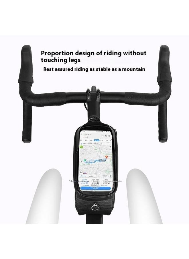 Waterproof Pouch Bike Bag Bicycle Bag Front Handlebar Frame, Touch Screen Mobile Phone Mount Holder Basket with Storage up to 7