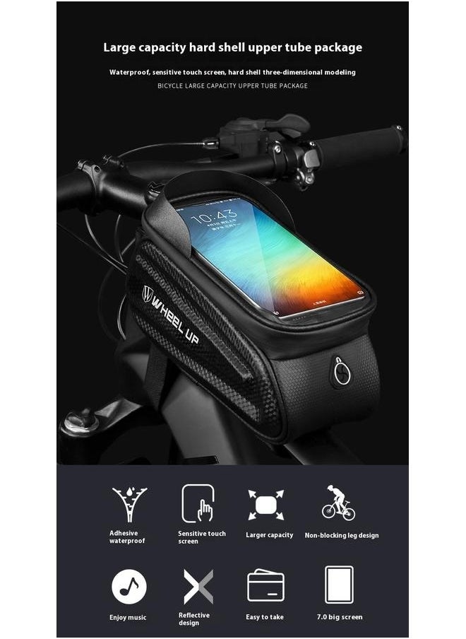 Waterproof Pouch Bike Bag Bicycle Bag Front Handlebar Frame, Touch Screen Mobile Phone Mount Holder Basket with Storage up to 7