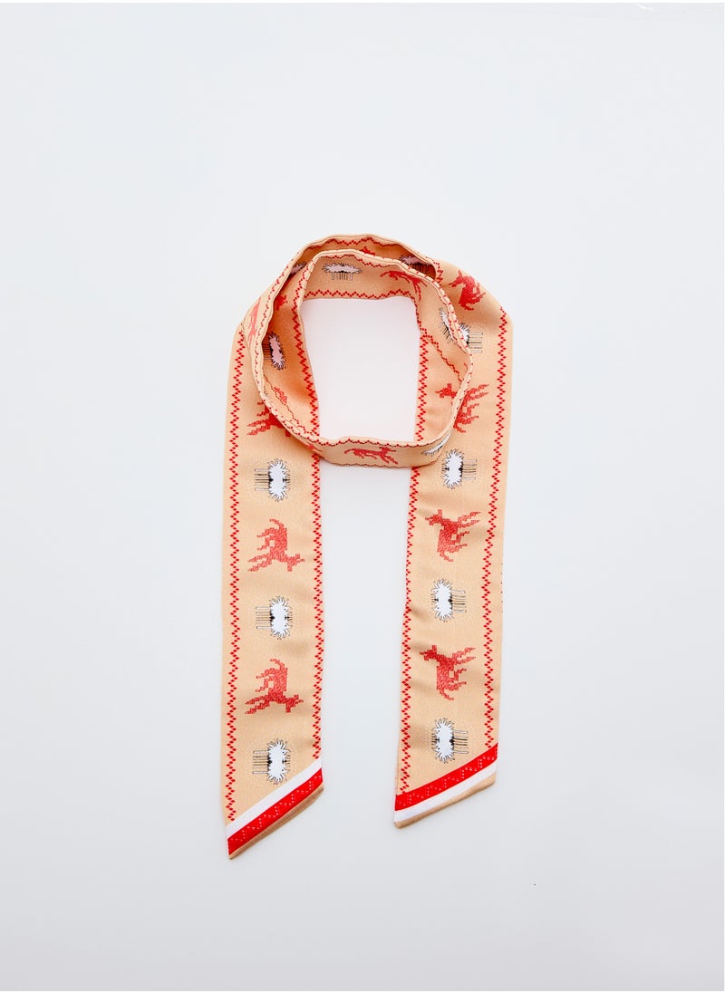 Sadu Pattern Twilly Scarf Beige