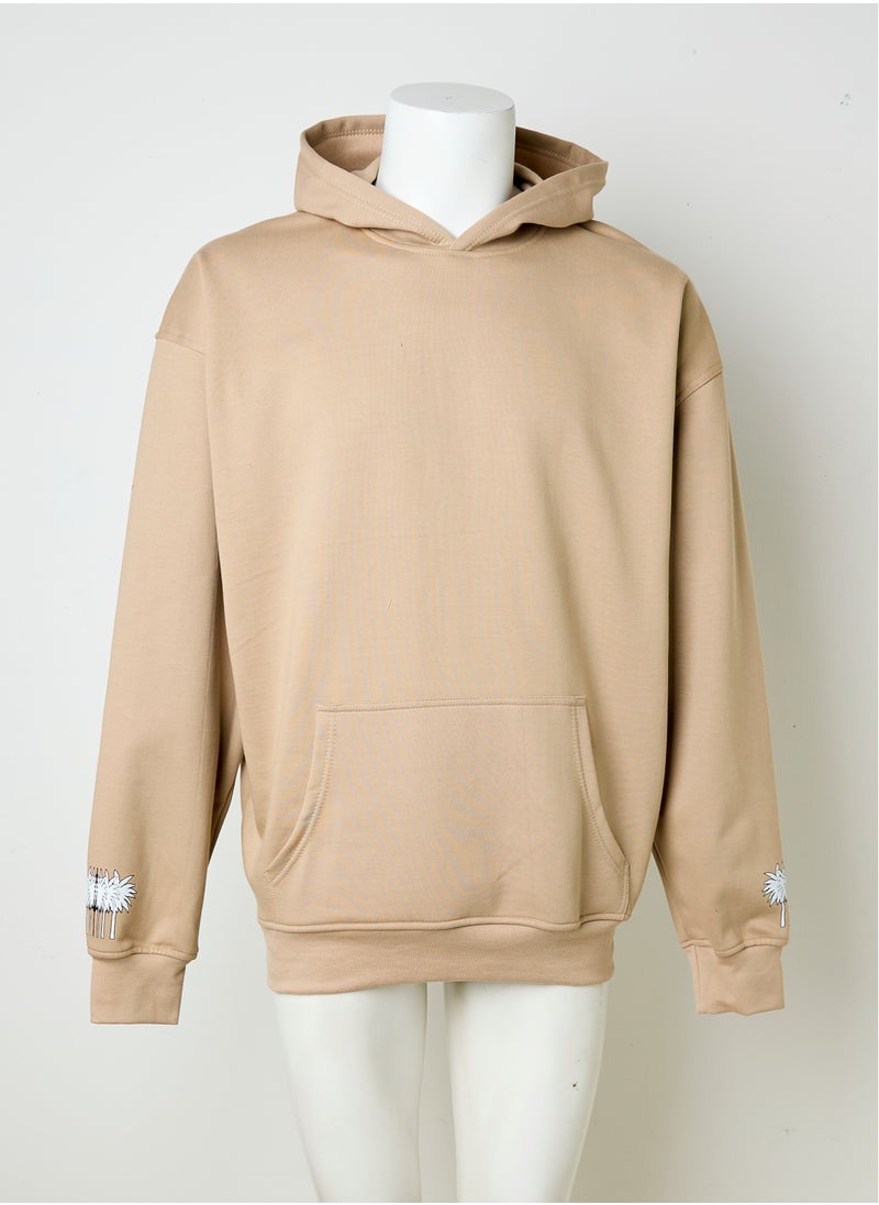 Eid Al Etihad Palm Tree Kids Hoodie- Beige