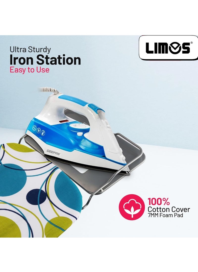 Ironing Board Ironing Table assorted color with Powder Coated Carbon Steel Iron Table with Adjustable Height Mechanism Heat Resistant Cotton Cover - 110x34 cm