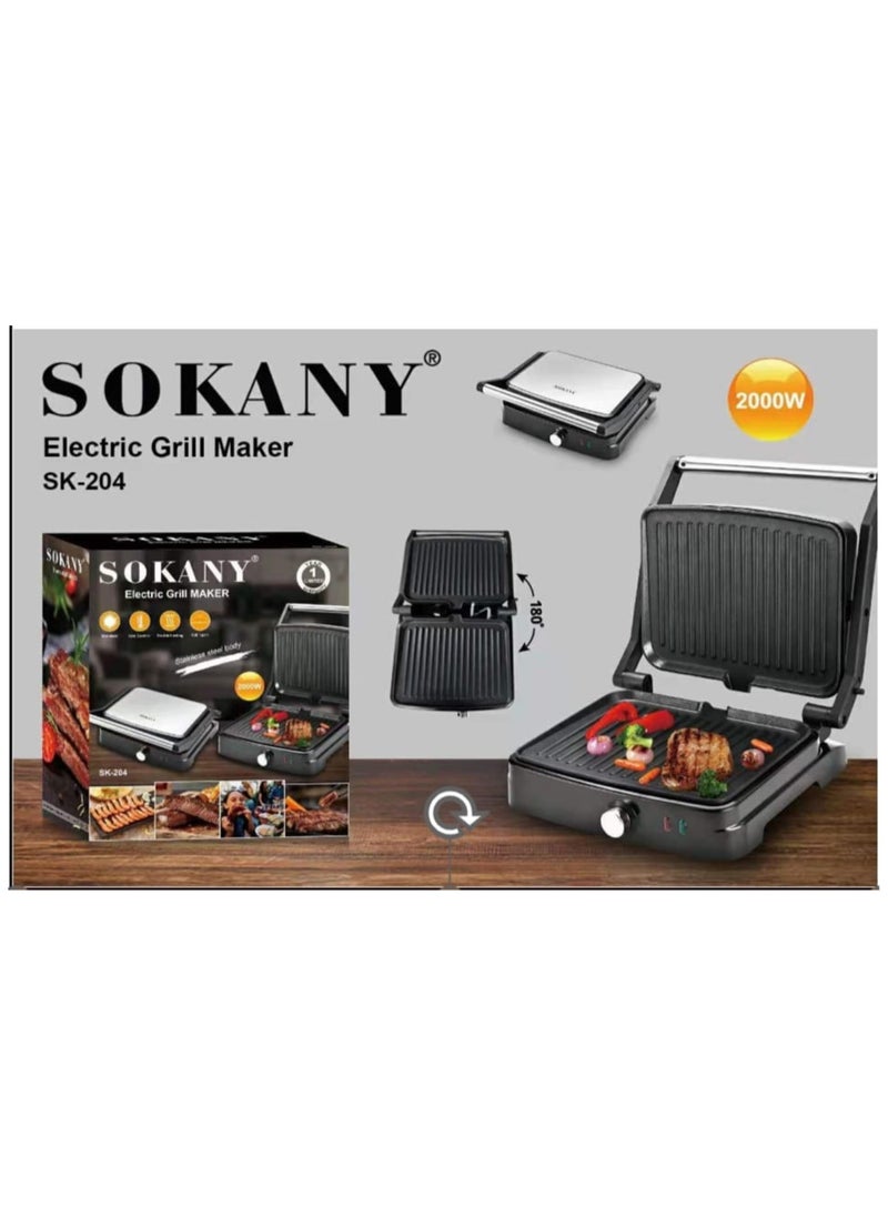 Sokany Sk-204 Electric Grill Maker + Sokany SK-7033 Meat Grinder Low Noise Chopping Meat Blender. 6.5L, Stainless Steel , 1500 Watt Bundle