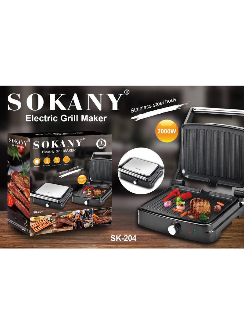 Sokany Sk-204 Electric Grill Maker + Sokany SK-7033 Meat Grinder Low Noise Chopping Meat Blender. 6.5L, Stainless Steel , 1500 Watt Bundle