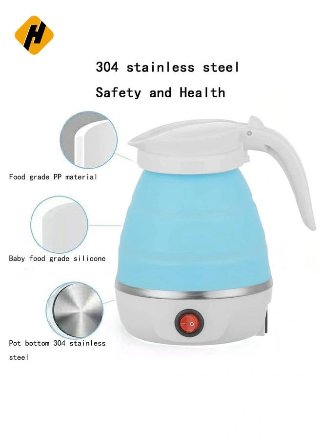 Travel Foldable Silicon Water Heater Jug Collapsible Mini Portable Electric Kettle (Blue)