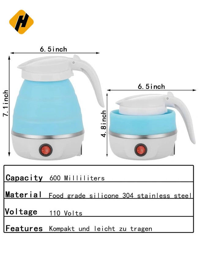 Travel Foldable Silicon Water Heater Jug Collapsible Mini Portable Electric Kettle (Blue)