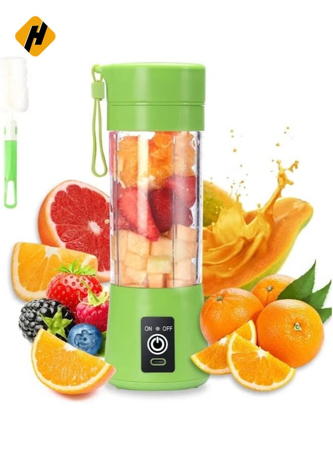 Portable Blender Cup,Electric USB Juicer Blender,Mini Blender Portable Blender For Shakes and Smoothies, Juice,380ml, Six Blades Great for Mixing,Green