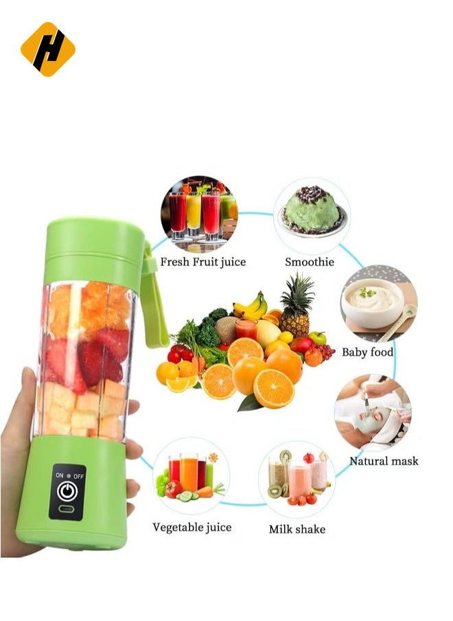 Portable Blender Cup,Electric USB Juicer Blender,Mini Blender Portable Blender For Shakes and Smoothies, Juice,380ml, Six Blades Great for Mixing,Green