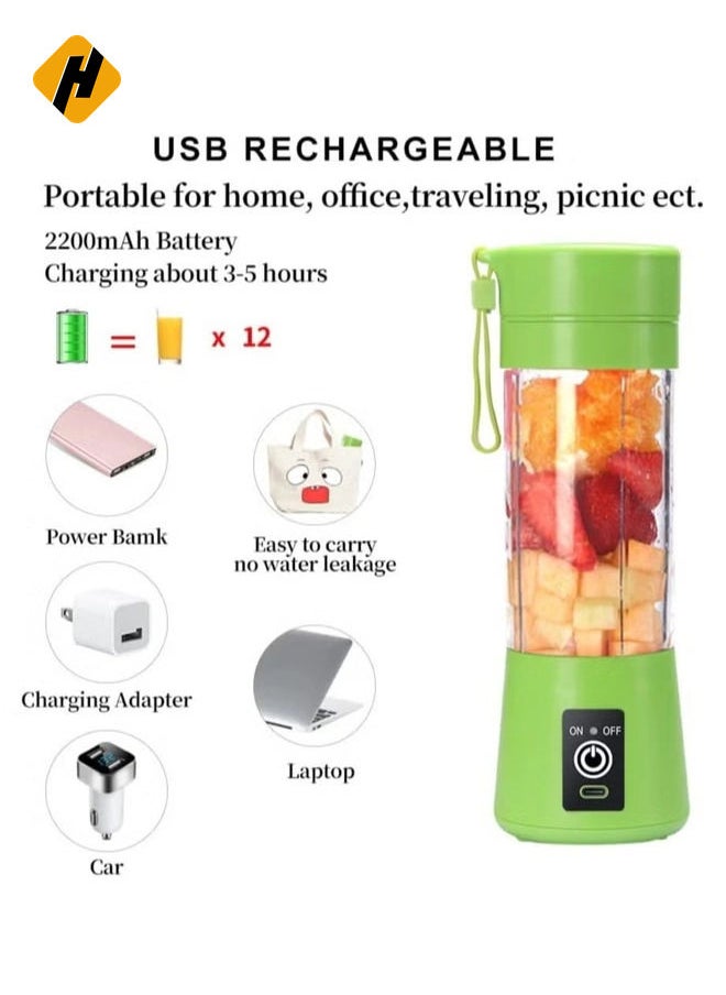 Portable Blender Cup,Electric USB Juicer Blender,Mini Blender Portable Blender For Shakes and Smoothies, Juice,380ml, Six Blades Great for Mixing,Green