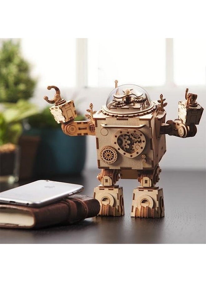 3D Wooden Puzzles For Adults Steampunk Robot Figures Model Music Box Diy Toys Craft Hobbies For Men Gifts For Women Christmas/Birthday/Valentine'S Day (Am601D)