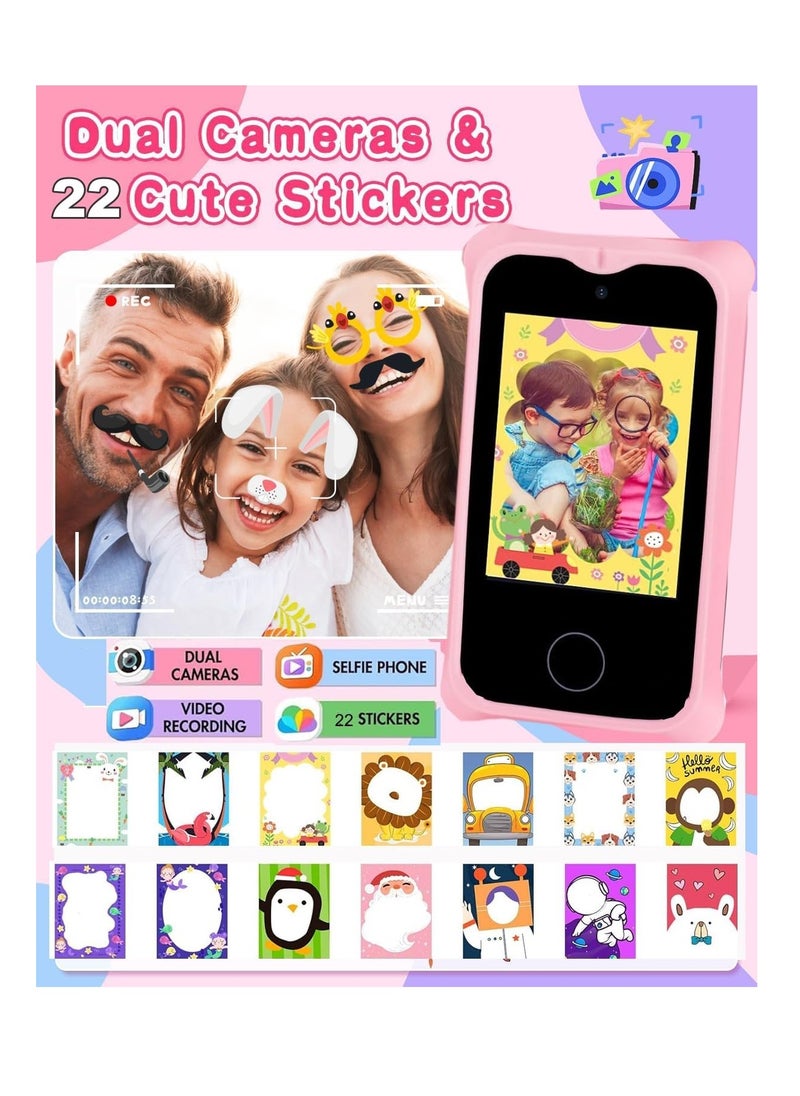 Kids Smart Phone Toys for Girls Ages 3-7 with Dual Camera - Toddler Phone Toys with Learning Games, Travel Toys with MP3 Music Player for Birthday Gifts for 3 4 5 6 7 Year Old Kids - Pink