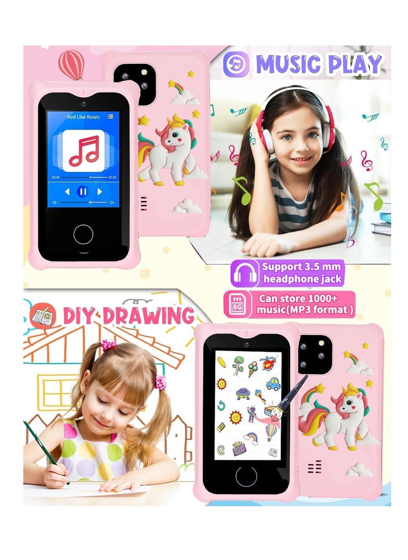 Kids Smart Phone Toys for Girls Ages 3-7 with Dual Camera - Toddler Phone Toys with Learning Games, Travel Toys with MP3 Music Player for Birthday Gifts for 3 4 5 6 7 Year Old Kids - Pink