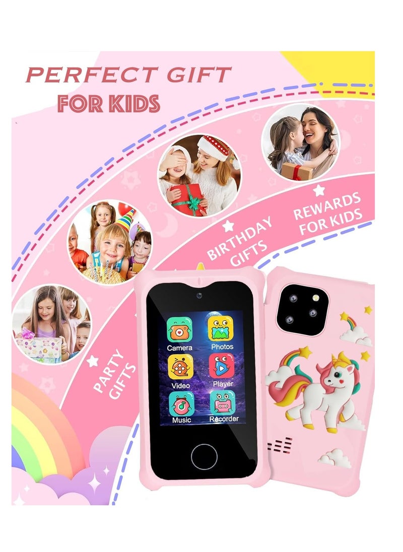 Kids Smart Phone Toys for Girls Ages 3-7 with Dual Camera - Toddler Phone Toys with Learning Games, Travel Toys with MP3 Music Player for Birthday Gifts for 3 4 5 6 7 Year Old Kids - Pink