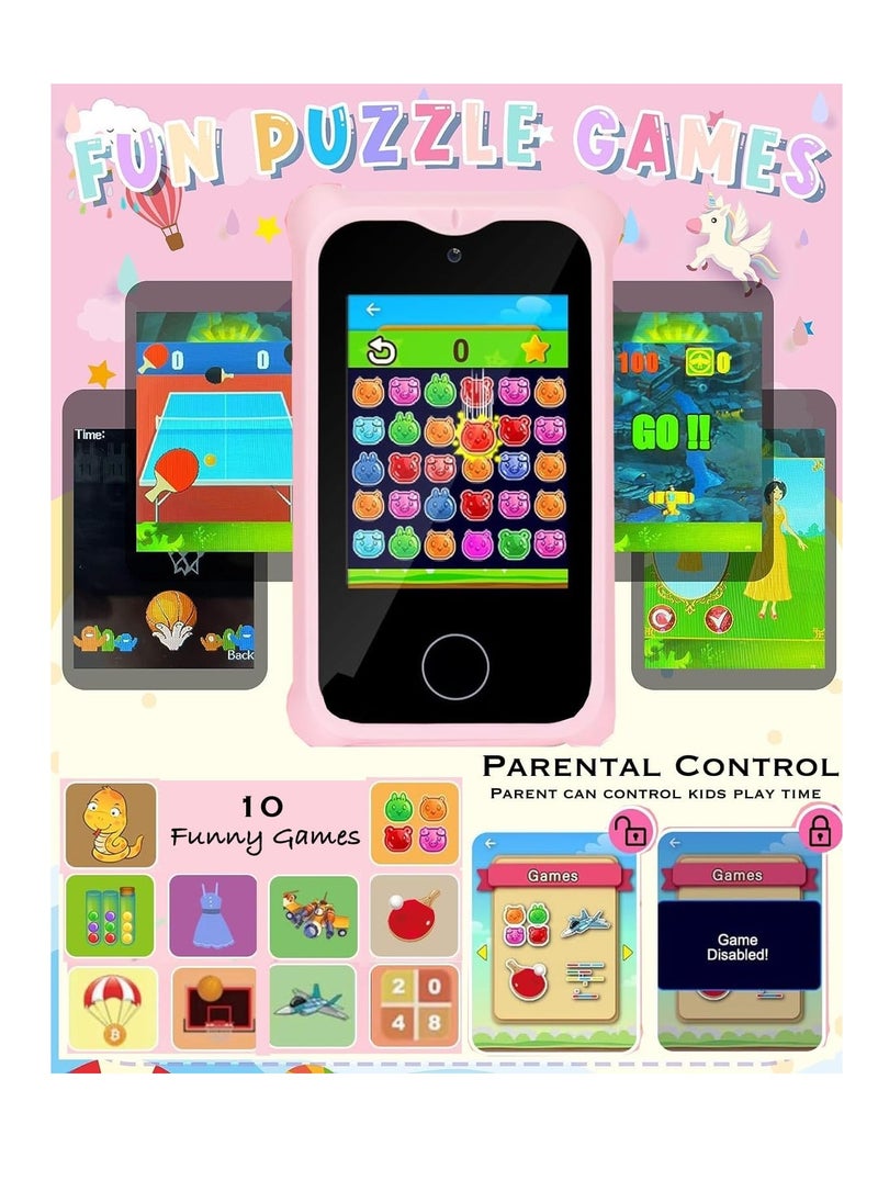 Kids Smart Phone Toys for Girls Ages 3-7 with Dual Camera - Toddler Phone Toys with Learning Games, Travel Toys with MP3 Music Player for Birthday Gifts for 3 4 5 6 7 Year Old Kids - Pink