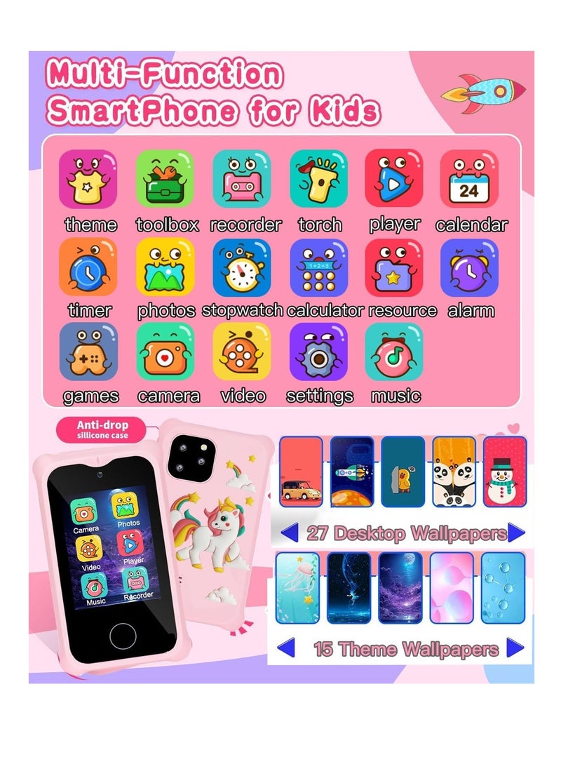 Kids Smart Phone Toys for Girls Ages 3-7 with Dual Camera - Toddler Phone Toys with Learning Games, Travel Toys with MP3 Music Player for Birthday Gifts for 3 4 5 6 7 Year Old Kids - Pink