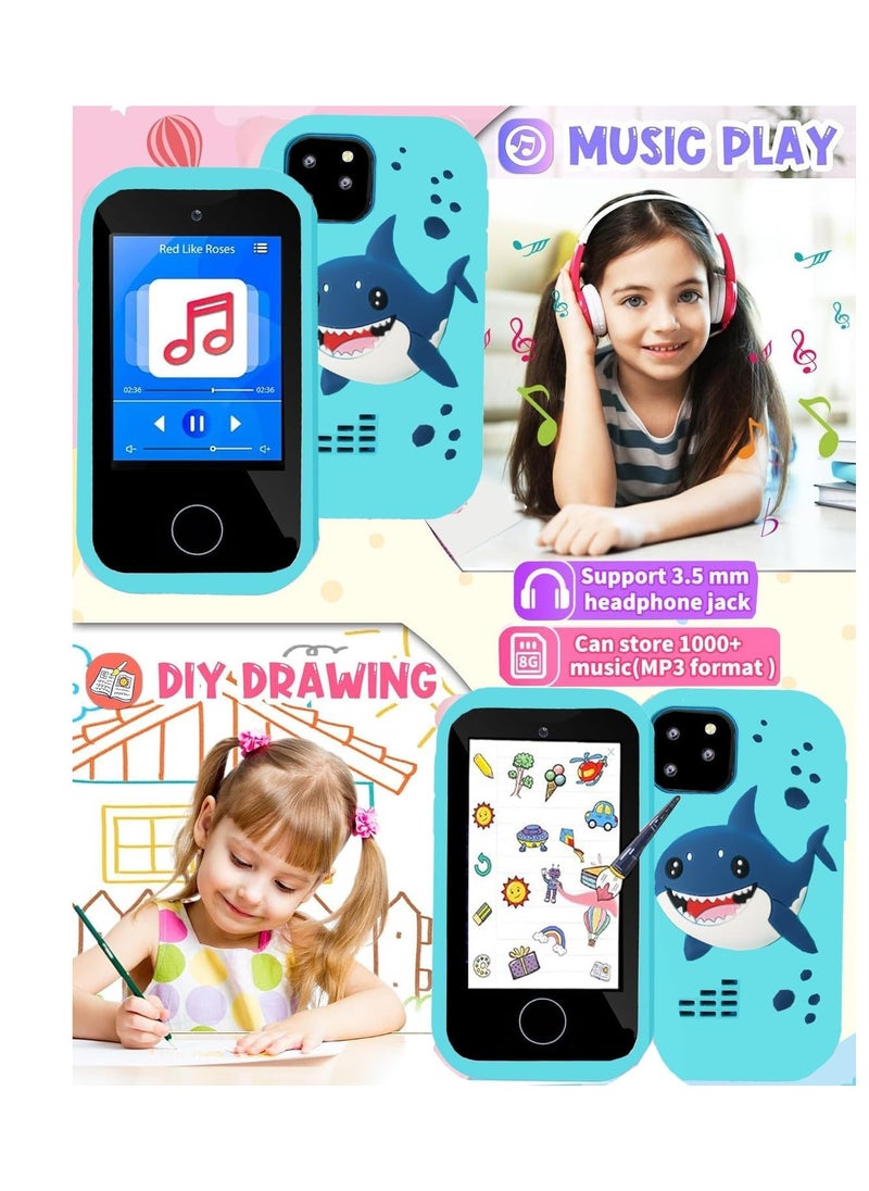 Kids Smart Phone Toys for Girls Ages 3-7 with Dual Camera - Toddler Phone Toys with Learning Games, Travel Toys with MP3 Music Player for Birthday Gifts for 3 4 5 6 7 Year Old Kids - Blue